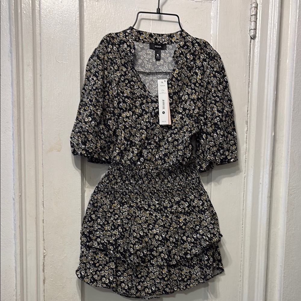 Aqua Elegant Black and White and yellow Floral Dress